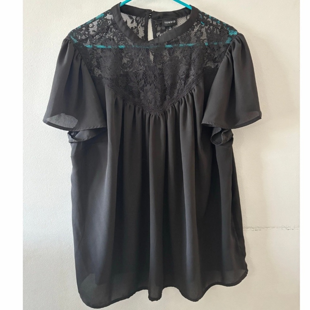 Torrid Black Lace Career Office Whimsygoth Plus Size Flutter Sleeve 2X - Picture 6 of 11